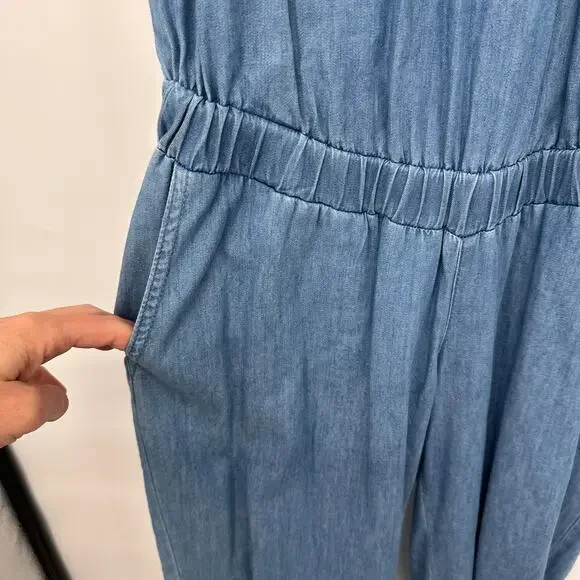 GAP MATERNITY NWT Chambray Denim Short Sleeve Maternity Jumpsuit // S - Picture 8 of 12